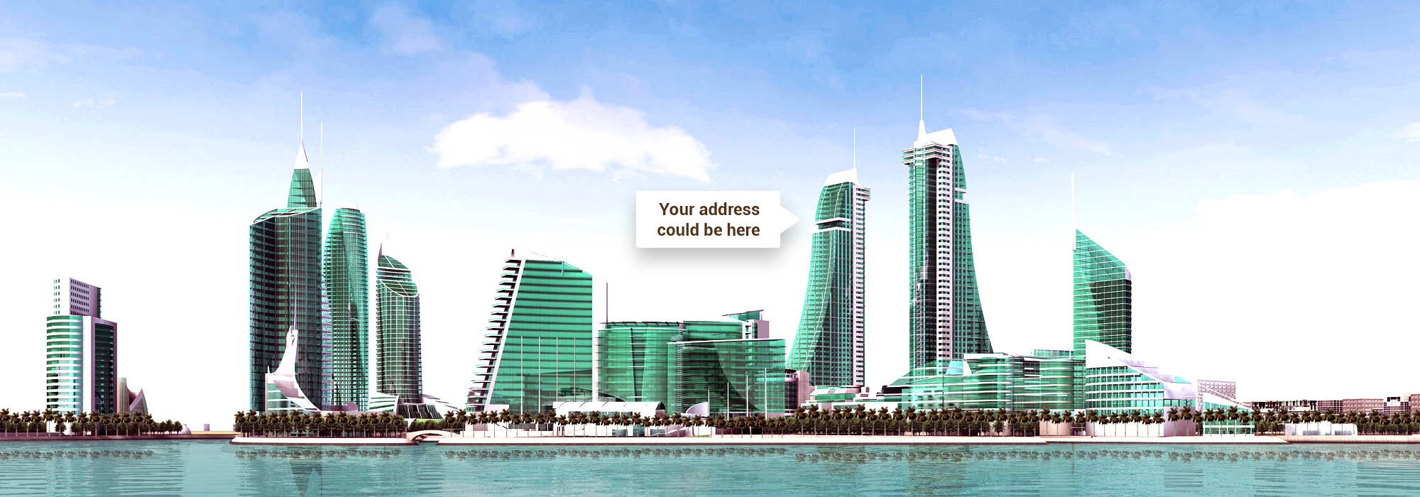 The Bahrain Financial Harbour, a prominent landmark on the Manama waterfront, featuring a cluster of sleek, modern skyscrapers